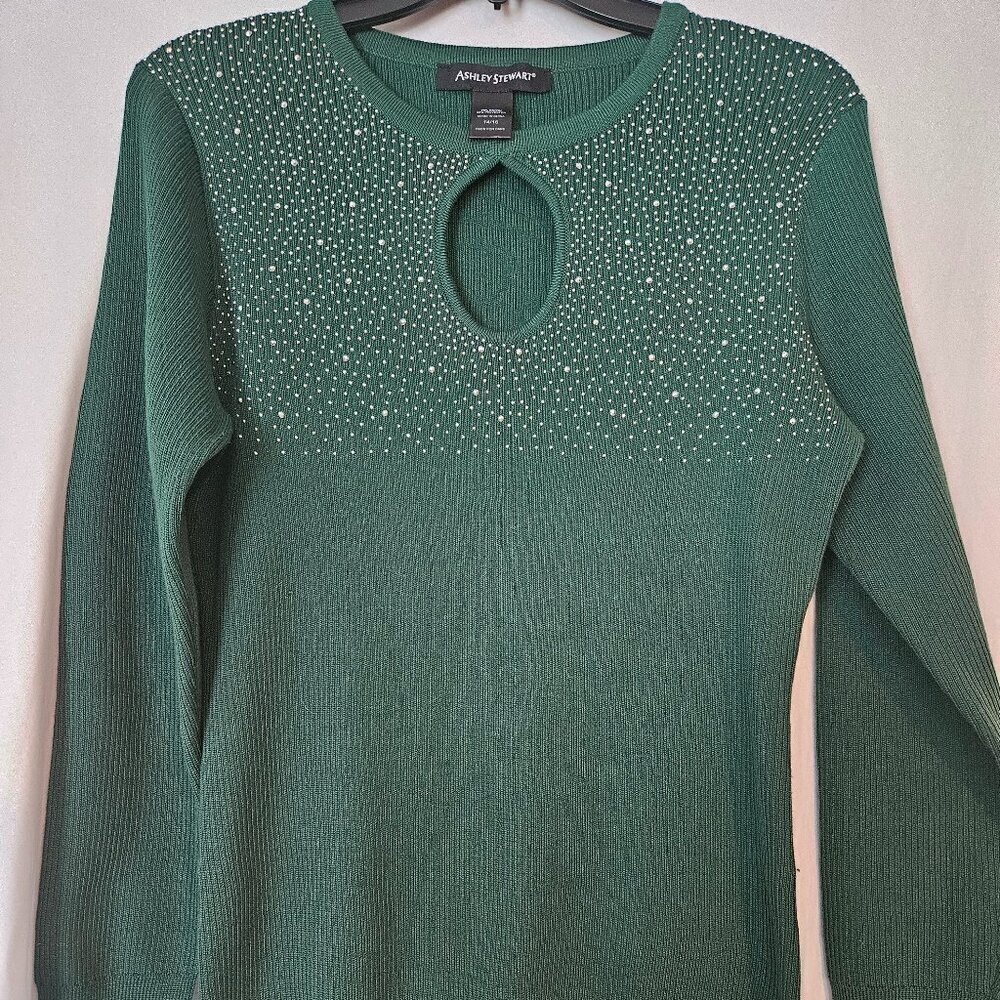 Ashley Stewart Evergreen Embellish Sweater SZ 14/16